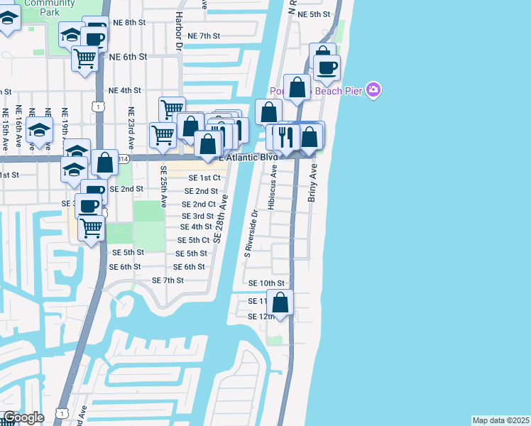 map of restaurants, bars, coffee shops, grocery stores, and more near 316 Hibiscus Avenue in Pompano Beach