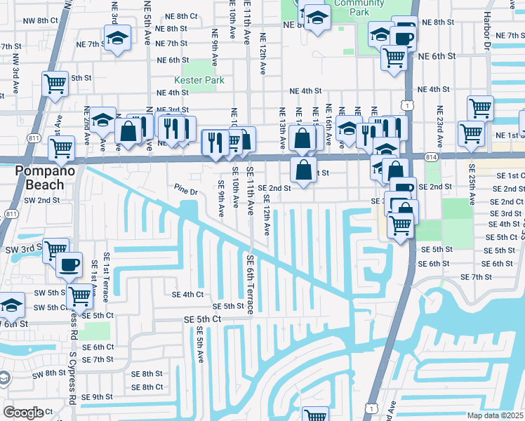 map of restaurants, bars, coffee shops, grocery stores, and more near 301 Southeast 12th Avenue in Pompano Beach