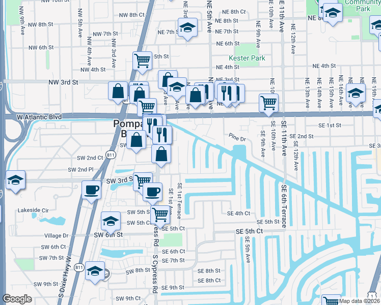 map of restaurants, bars, coffee shops, grocery stores, and more near 219 Southeast 2nd Avenue in Pompano Beach