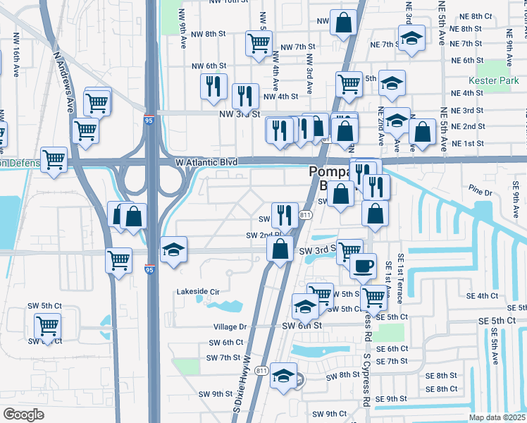 map of restaurants, bars, coffee shops, grocery stores, and more near 334 Avondale Drive in Pompano Beach