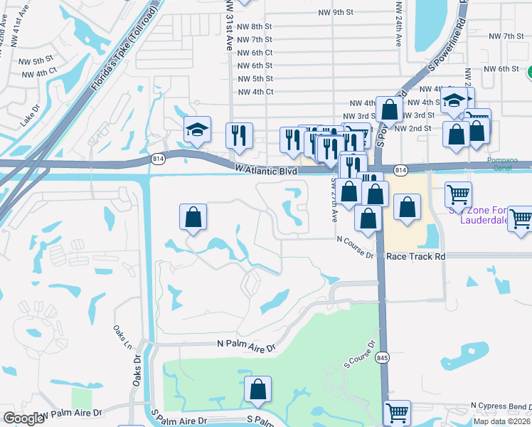 map of restaurants, bars, coffee shops, grocery stores, and more near in Pompano Beach