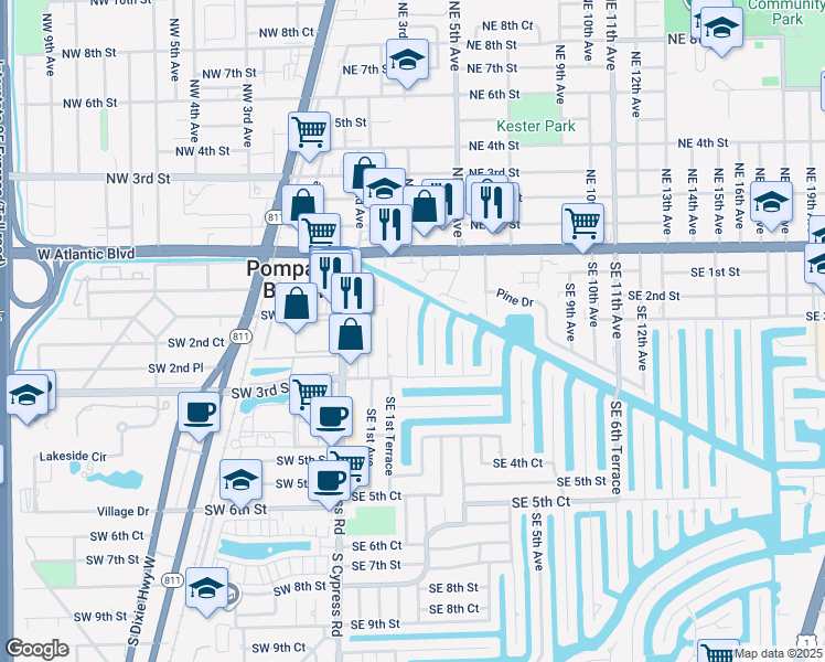 map of restaurants, bars, coffee shops, grocery stores, and more near 219 Southeast 2nd Avenue in Pompano Beach