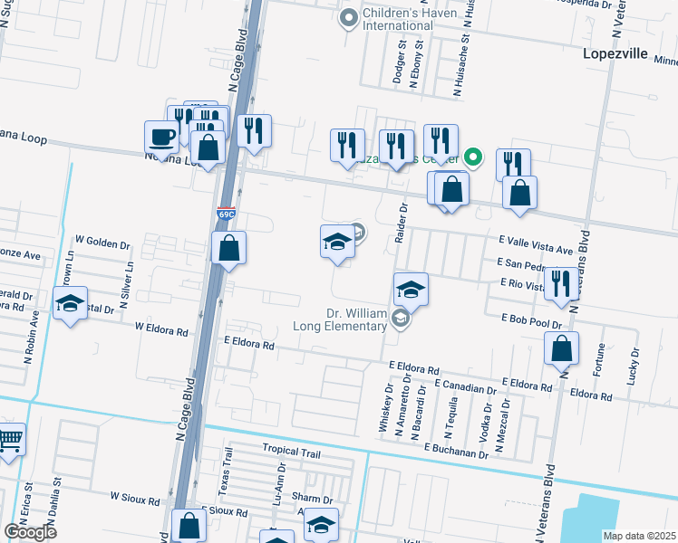 map of restaurants, bars, coffee shops, grocery stores, and more near 500 East Nolana Loop in Pharr