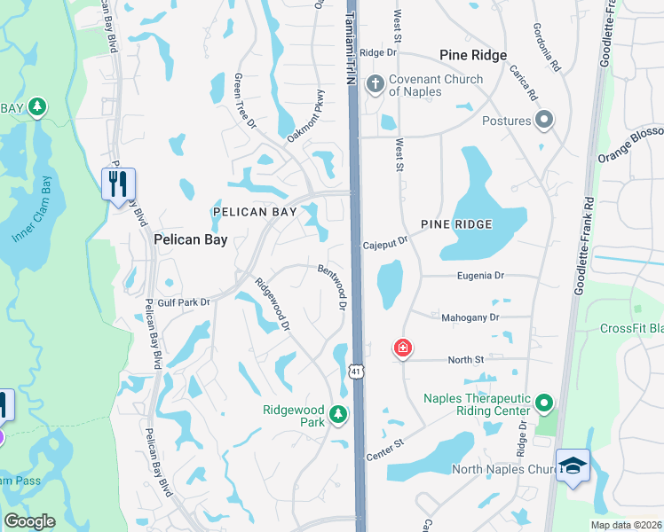 map of restaurants, bars, coffee shops, grocery stores, and more near 801 Pine Village Lane in Naples
