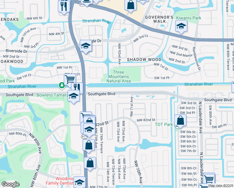 map of restaurants, bars, coffee shops, grocery stores, and more near 12 Northwest 85th Court in Tamarac