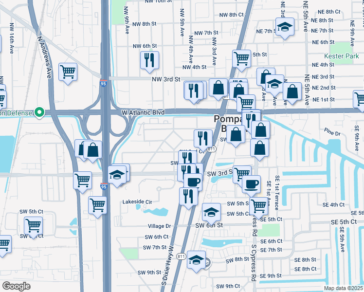 map of restaurants, bars, coffee shops, grocery stores, and more near 334 Avondale Drive in Pompano Beach