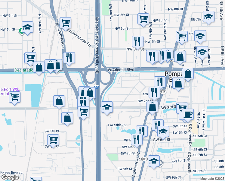 map of restaurants, bars, coffee shops, grocery stores, and more near 532 Southwest 2nd Street in Pompano Beach