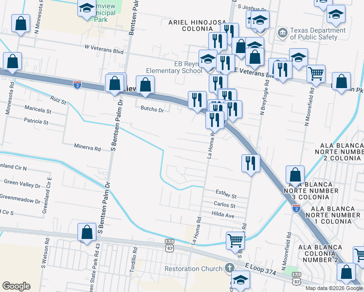 map of restaurants, bars, coffee shops, grocery stores, and more near 602 Viento Tropical Street in Mission