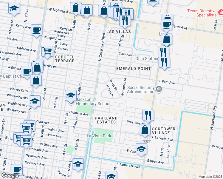map of restaurants, bars, coffee shops, grocery stores, and more near 2941 North 1st Street in McAllen