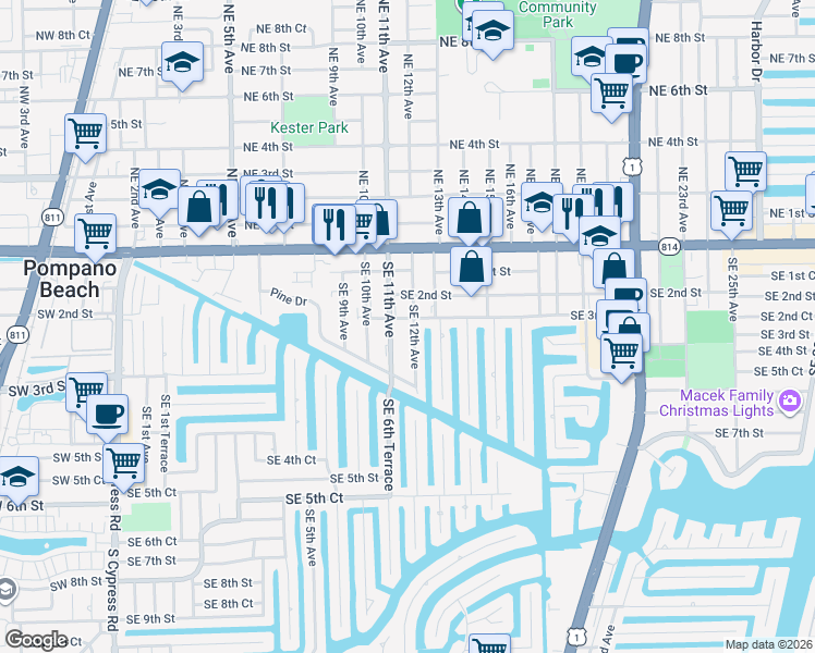 map of restaurants, bars, coffee shops, grocery stores, and more near 301 Southeast 12th Avenue in Pompano Beach