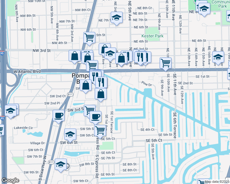 map of restaurants, bars, coffee shops, grocery stores, and more near 219 Southeast 2nd Avenue in Pompano Beach