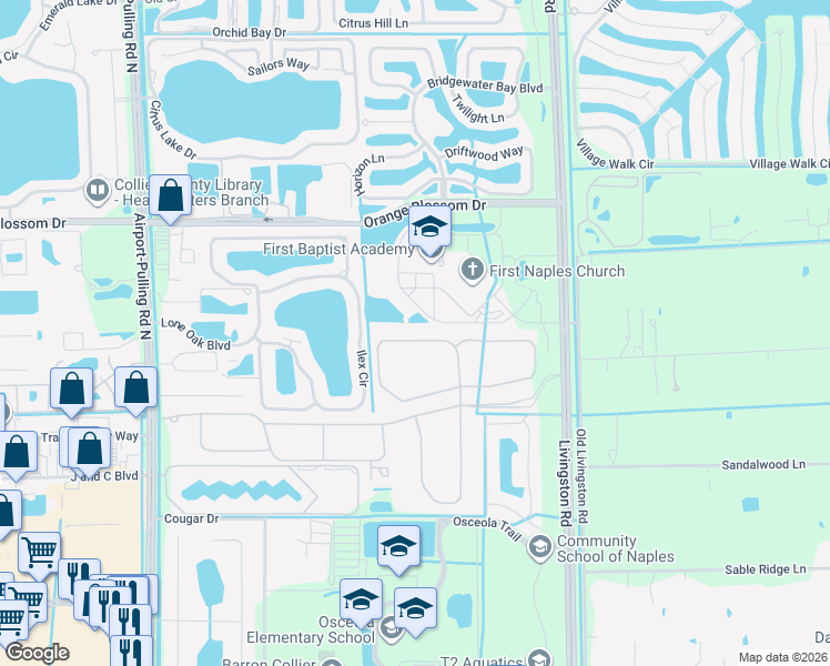 map of restaurants, bars, coffee shops, grocery stores, and more near 13868 Luna Drive in Naples