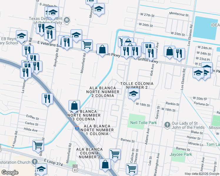 map of restaurants, bars, coffee shops, grocery stores, and more near 1900 Dolores Del Rio Ave in Mission