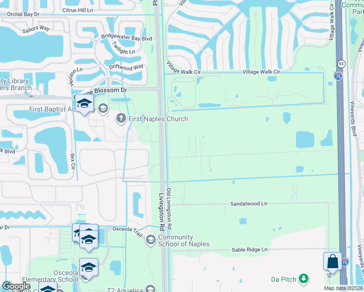 map of restaurants, bars, coffee shops, grocery stores, and more near 7021 Hunters Road in Naples