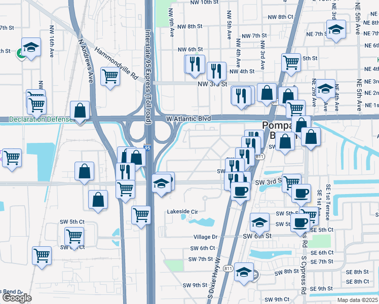 map of restaurants, bars, coffee shops, grocery stores, and more near 468 Southwest 2nd Street in Pompano Beach