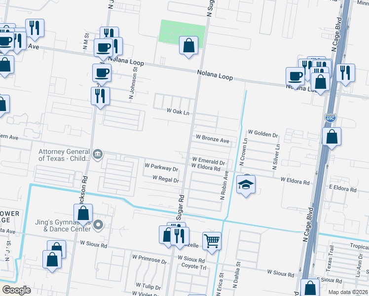 map of restaurants, bars, coffee shops, grocery stores, and more near 1004 West Emerald Drive in Pharr