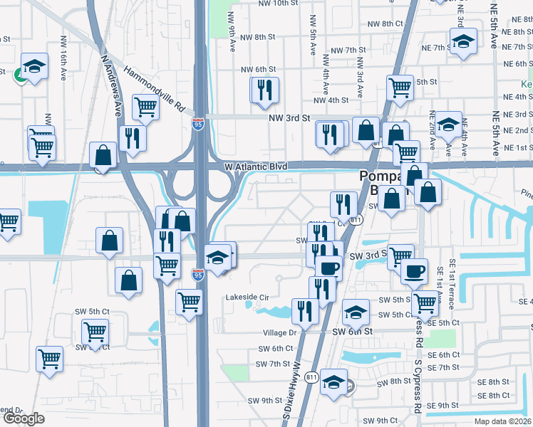map of restaurants, bars, coffee shops, grocery stores, and more near 468 Southwest 2nd Street in Pompano Beach
