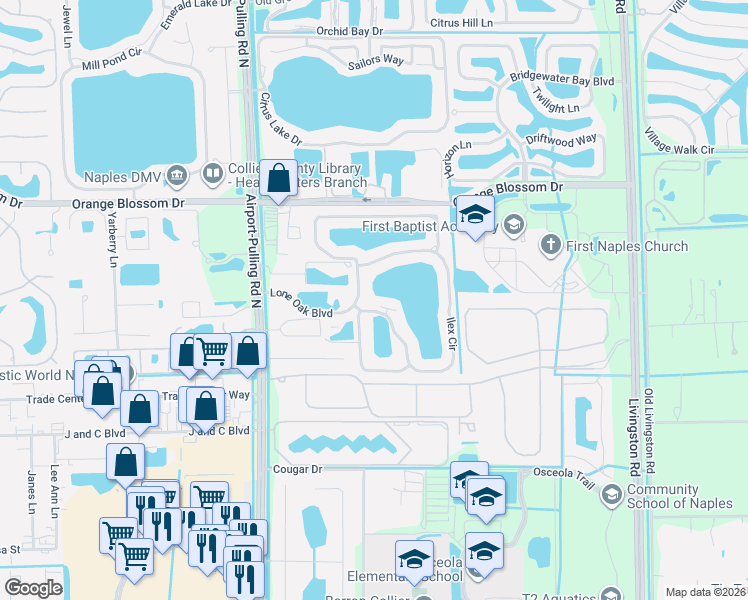 map of restaurants, bars, coffee shops, grocery stores, and more near 6680 Ilex Circle in Naples