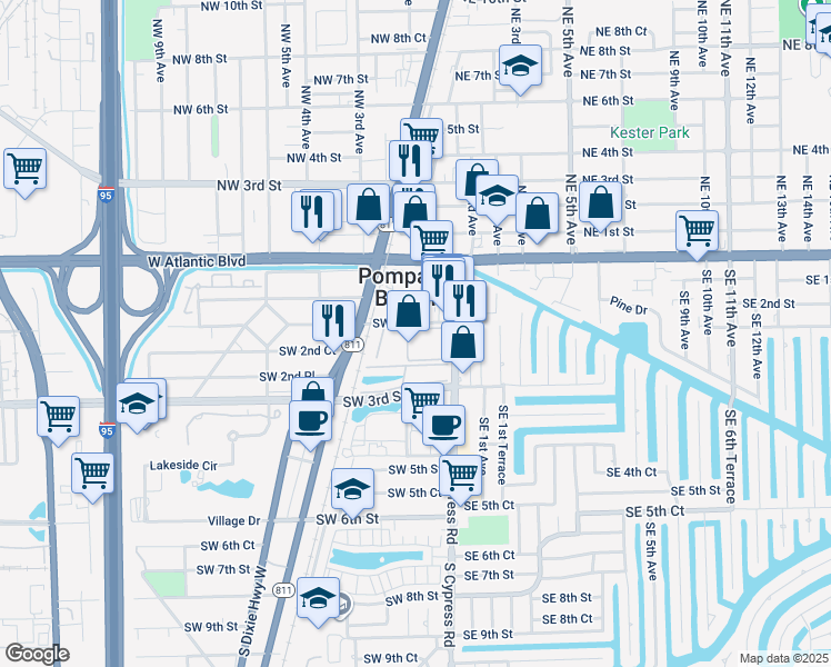 map of restaurants, bars, coffee shops, grocery stores, and more near 259 South Cypress Road in Pompano Beach