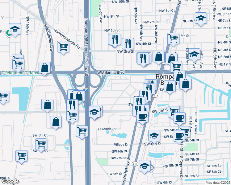 map of restaurants, bars, coffee shops, grocery stores, and more near 468 Southwest 2nd Street in Pompano Beach
