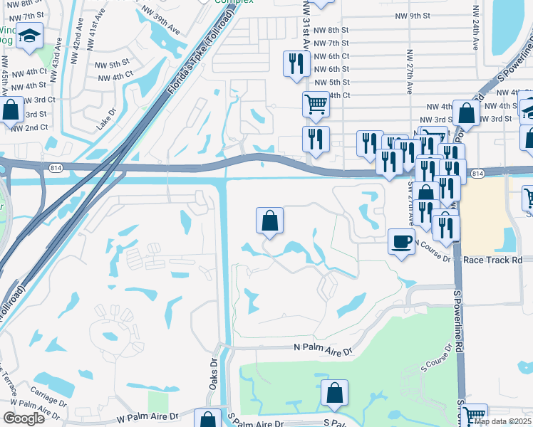 map of restaurants, bars, coffee shops, grocery stores, and more near 3090 North Course Drive in Pompano Beach