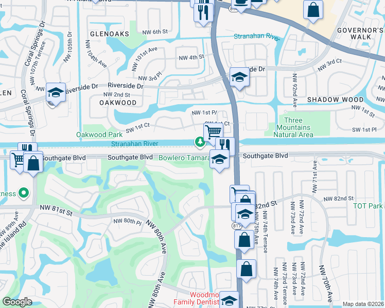 map of restaurants, bars, coffee shops, grocery stores, and more near 8101 Southgate Boulevard in Pompano Beach