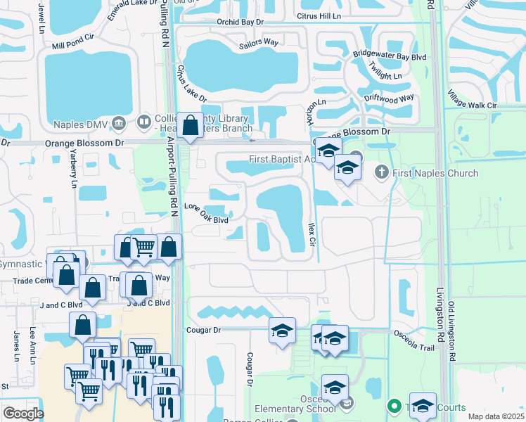 map of restaurants, bars, coffee shops, grocery stores, and more near 6680 Ilex Circle in Naples