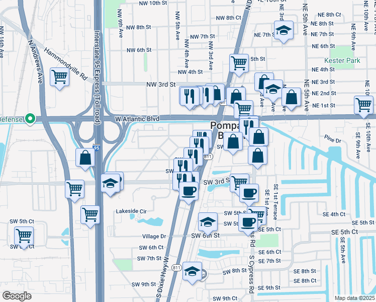 map of restaurants, bars, coffee shops, grocery stores, and more near 312 Southwest 2nd Street in Pompano Beach