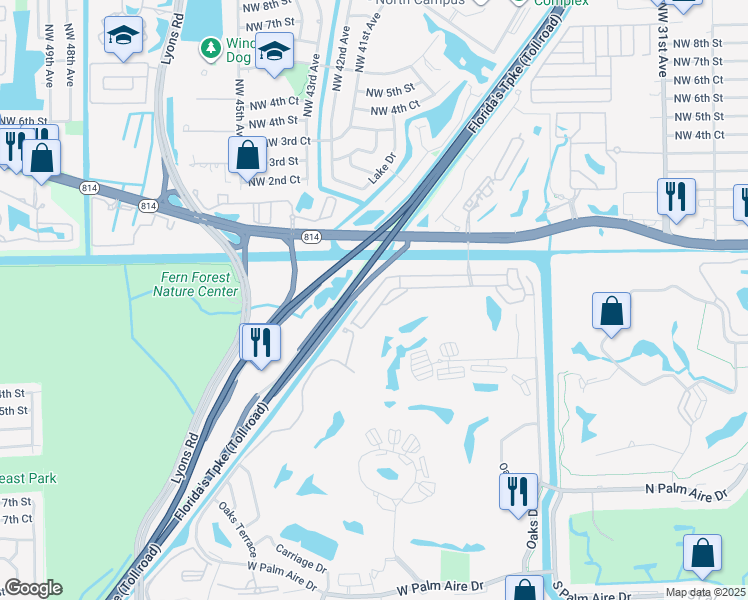 map of restaurants, bars, coffee shops, grocery stores, and more near 3602 Sahara Springs Boulevard in Pompano Beach
