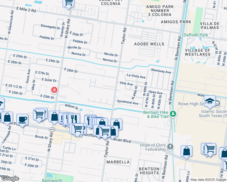 map of restaurants, bars, coffee shops, grocery stores, and more near 2704 East Solar Drive in Mission