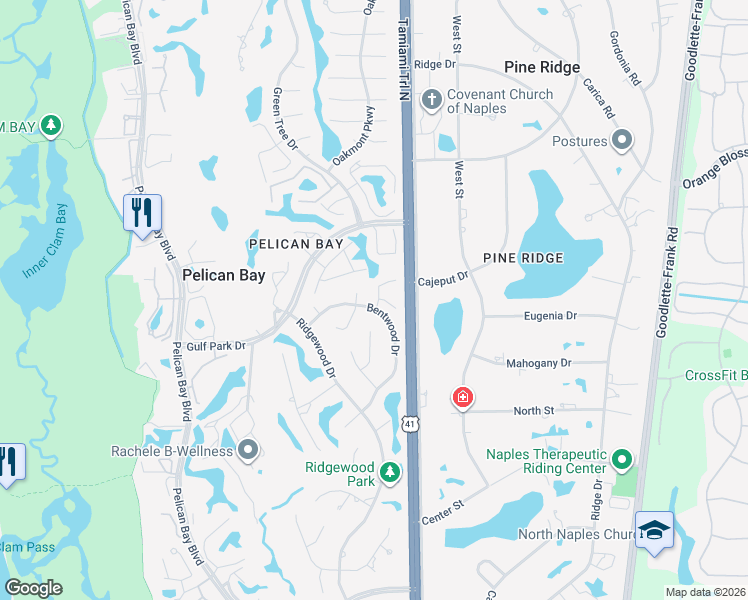 map of restaurants, bars, coffee shops, grocery stores, and more near 801 Pine Village Lane in Naples