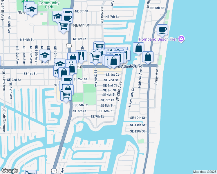 map of restaurants, bars, coffee shops, grocery stores, and more near 2660 Southeast 2nd Court in Pompano Beach