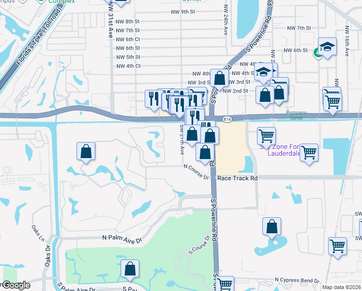 map of restaurants, bars, coffee shops, grocery stores, and more near 2701 Southwest 27th Avenue in Pompano Beach