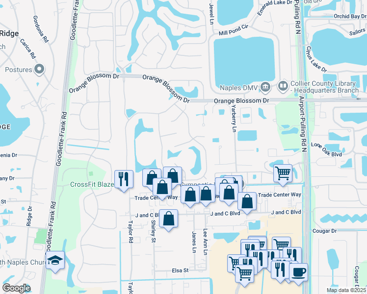 map of restaurants, bars, coffee shops, grocery stores, and more near 1918 Manchester Circle in Naples