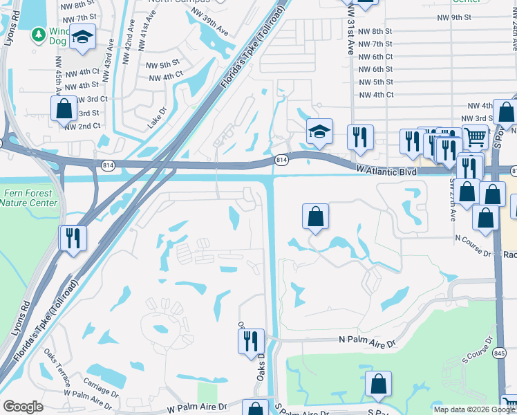 map of restaurants, bars, coffee shops, grocery stores, and more near 3411 Sands Harbor Trce in Pompano Beach