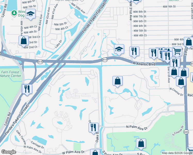 map of restaurants, bars, coffee shops, grocery stores, and more near 3411 Sands Harbor Trce in Pompano Beach