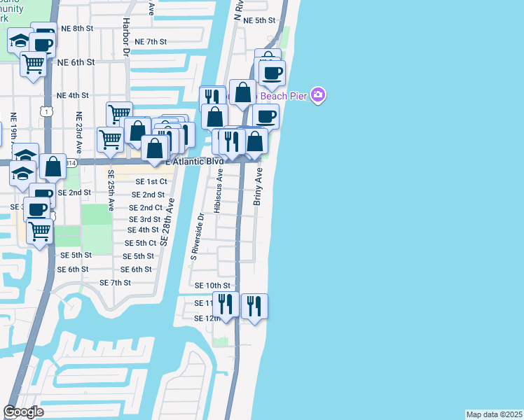 map of restaurants, bars, coffee shops, grocery stores, and more near 312 Briny Avenue in Pompano Beach
