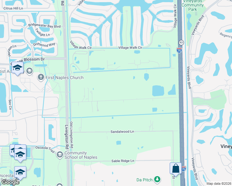 map of restaurants, bars, coffee shops, grocery stores, and more near 6795 Hunters Rd in Naples