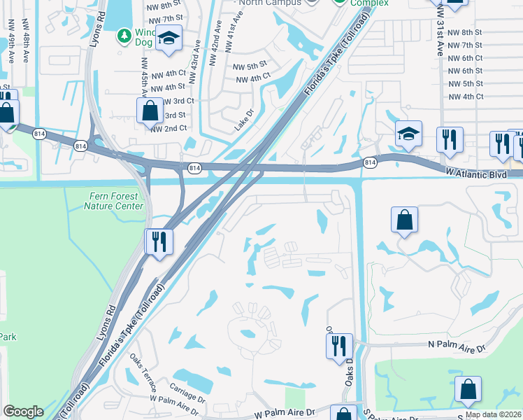 map of restaurants, bars, coffee shops, grocery stores, and more near 3556 Canary Palm Court in Pompano Beach