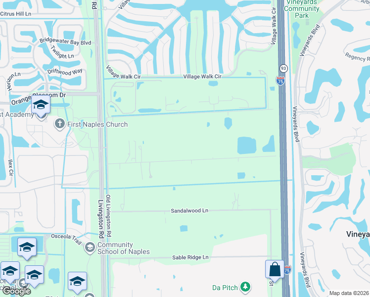 map of restaurants, bars, coffee shops, grocery stores, and more near 6795 Hunters Road in Naples