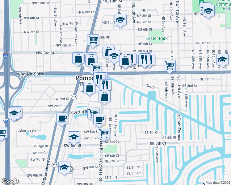 map of restaurants, bars, coffee shops, grocery stores, and more near 219 Southeast 2nd Avenue in Pompano Beach