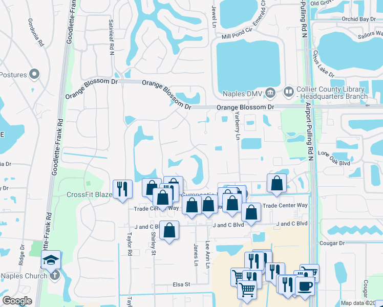 map of restaurants, bars, coffee shops, grocery stores, and more near 1918 Manchester Circle in Naples