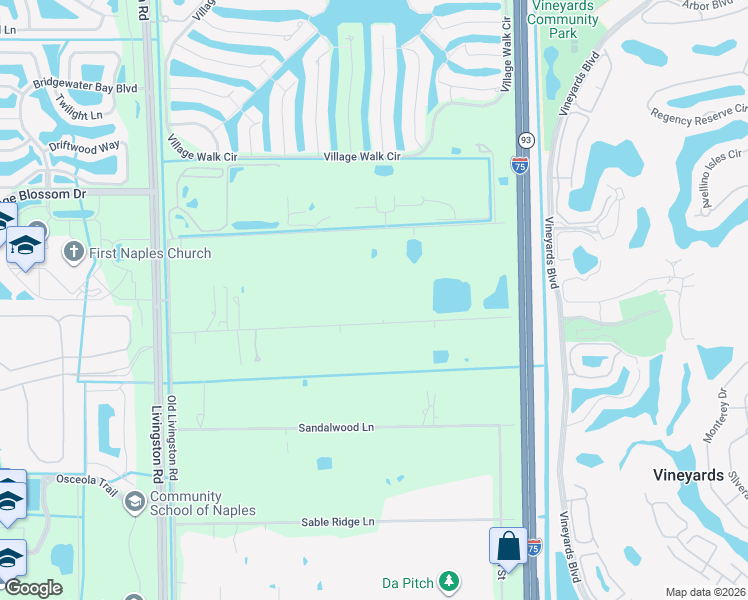 map of restaurants, bars, coffee shops, grocery stores, and more near 6625 Hunters Road in Naples