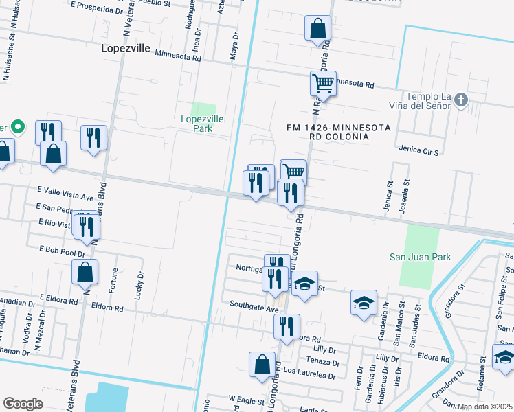 map of restaurants, bars, coffee shops, grocery stores, and more near 205 West Nolana Loop in Pharr