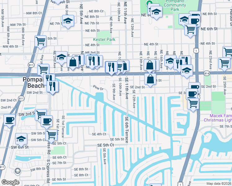 map of restaurants, bars, coffee shops, grocery stores, and more near 301 Southeast 10th Avenue in Pompano Beach