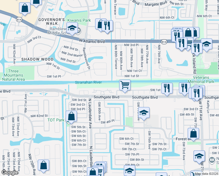 map of restaurants, bars, coffee shops, grocery stores, and more near 7901 Southgate Boulevard in North Lauderdale