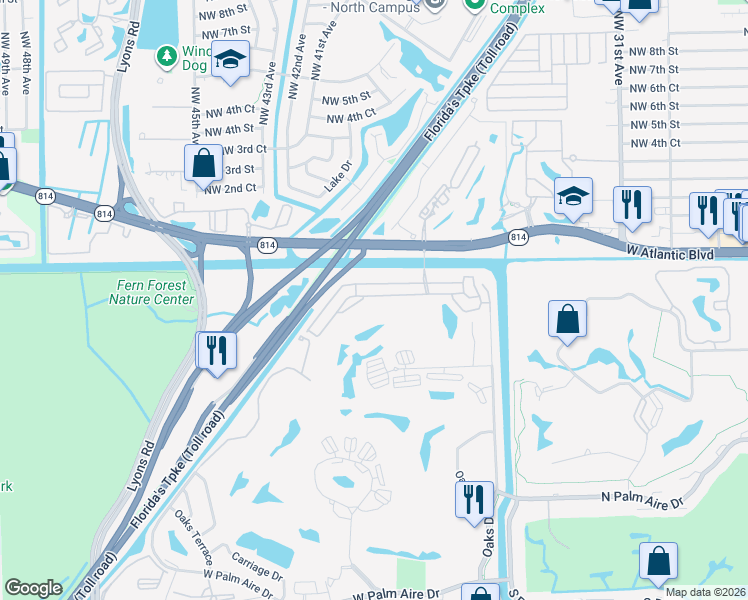 map of restaurants, bars, coffee shops, grocery stores, and more near 3556 Canary Palm Court in Pompano Beach
