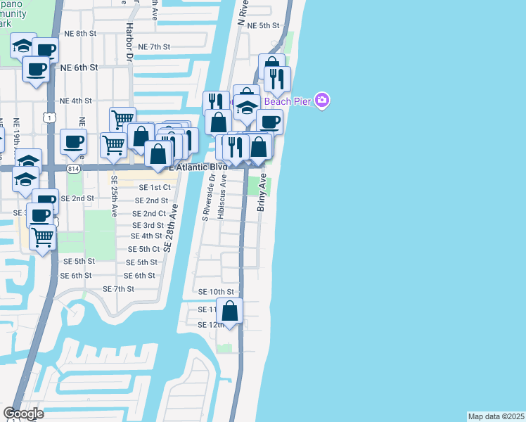 map of restaurants, bars, coffee shops, grocery stores, and more near 312 Briny Avenue in Pompano Beach
