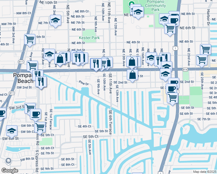 map of restaurants, bars, coffee shops, grocery stores, and more near 301 Southeast 10th Avenue in Pompano Beach