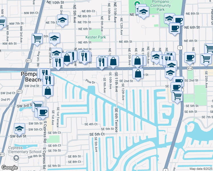 map of restaurants, bars, coffee shops, grocery stores, and more near 301 Southeast 10th Avenue in Pompano Beach